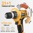 thumbnail image 3 of 20V Cordless Drill Set with Battery & Charger, 30N.m Torque, 21+1 Settings, 3/8" Keyless Chuck, LED Light, Electric Drill Kit for Home DIY (Yellow), 3 of 8