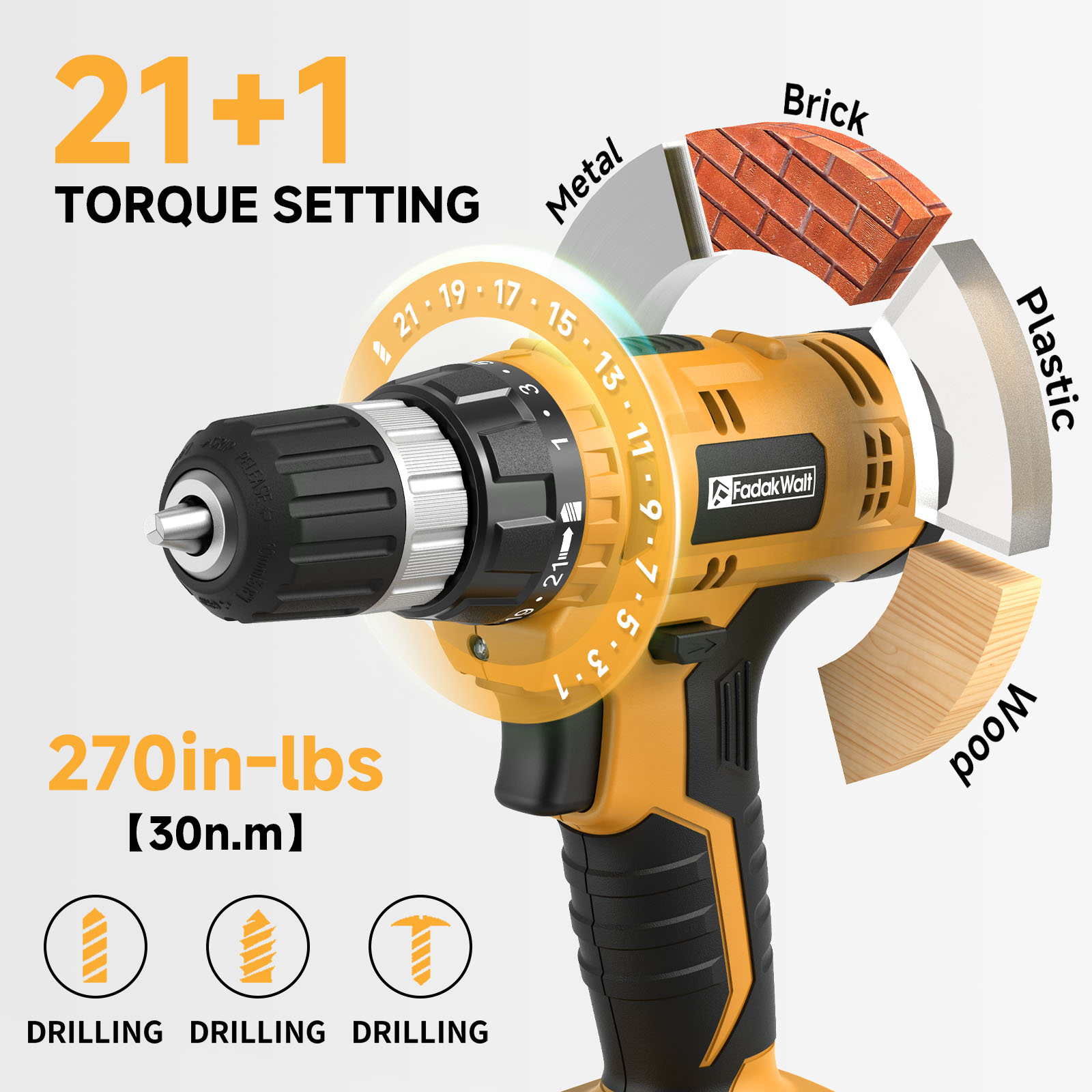 FADAKWALT 20V Cordless Drill Kit with Battery & Charger photo 3