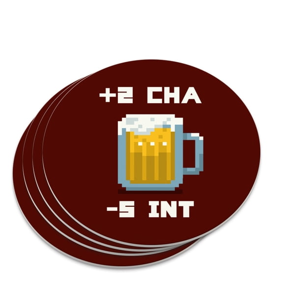 8-Bit Pixel Retro Beer Charisma Buff Gamer Game Novelty Coaster Set