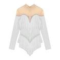 thumbnail image 3 of Linjinx Women Latin Dance Leotard Long Sleeve Latin Dance Fringe Salsa Tango Gymnastics Bodysuit White XXL, 3 of 4