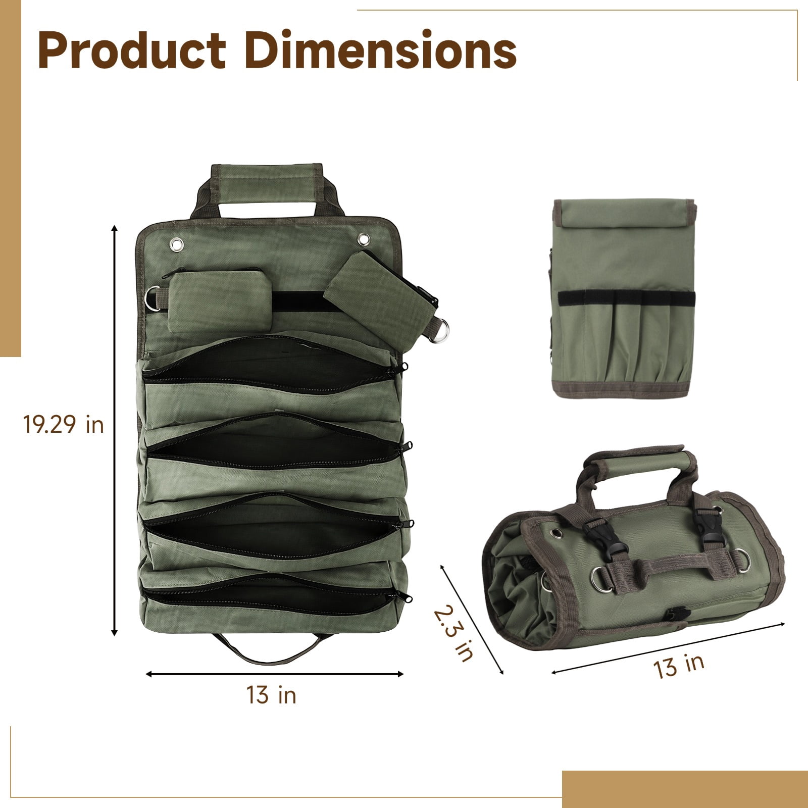 600D Oxford Roll Up Tool Bag, Heavy Duty Tool Roll Organizer with 4 Fixed Large Compartments, 2 Detachable Pouches, 5 Pockets, Portable Toolbag for Electrician, Mechanic