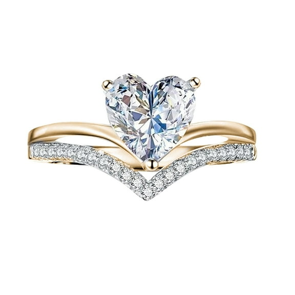 Rings for Women Girls Heart Gold Silver Ring White Rhinestone Wedding Jewelry Ring Size 5-11Wom Gifts