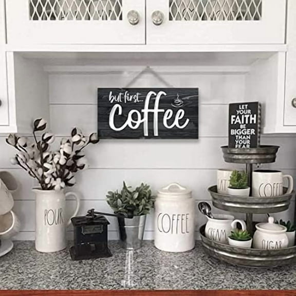 But First Coffee Bar Sign Rustic Kitchen Wall Art Coffee Decor Rustic Office Decor Man Cave 6 * 12 Inch