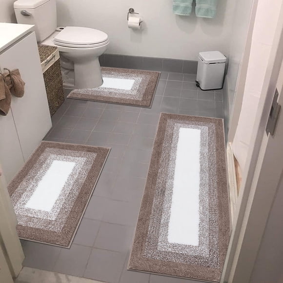 Juego de alfombras de baño Bemathom de 3 piezas, absorbentes, antideslizantes, color café