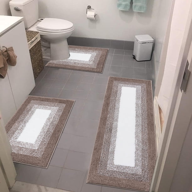Juego de alfombras de baño Bemathom de 3 piezas, absorbentes, antideslizantes, color café