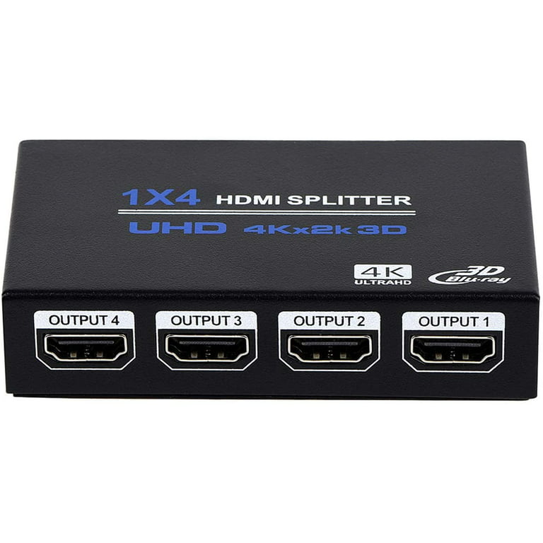 1x4 HDMI Splitter, 1 in 4 Out HDMI Audio Video Distributor Box Support 3D & 4K x 2K Compatible for HDTV, STB, Walmart.com
