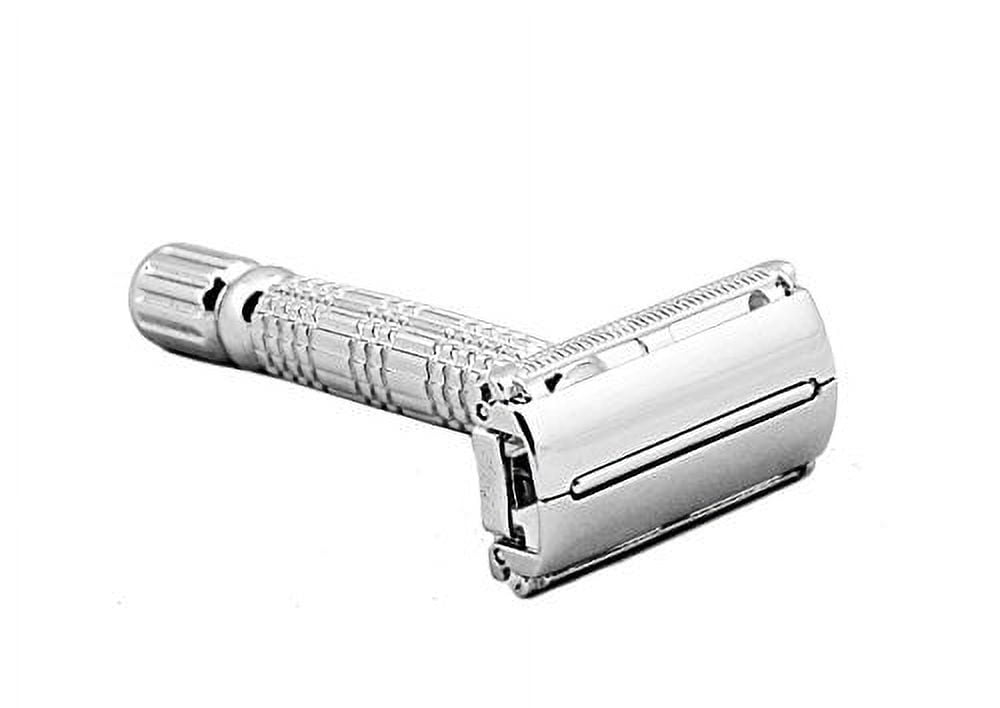 Bigfoot Shaves I Butterfly Open Double Edge Single Blade Safety Razor Kit I Classic Razor I Smooth Shave Without Razor Burns I Excellent Gift Idea I Includes Travel Case, Mirror & Blades I Silver
