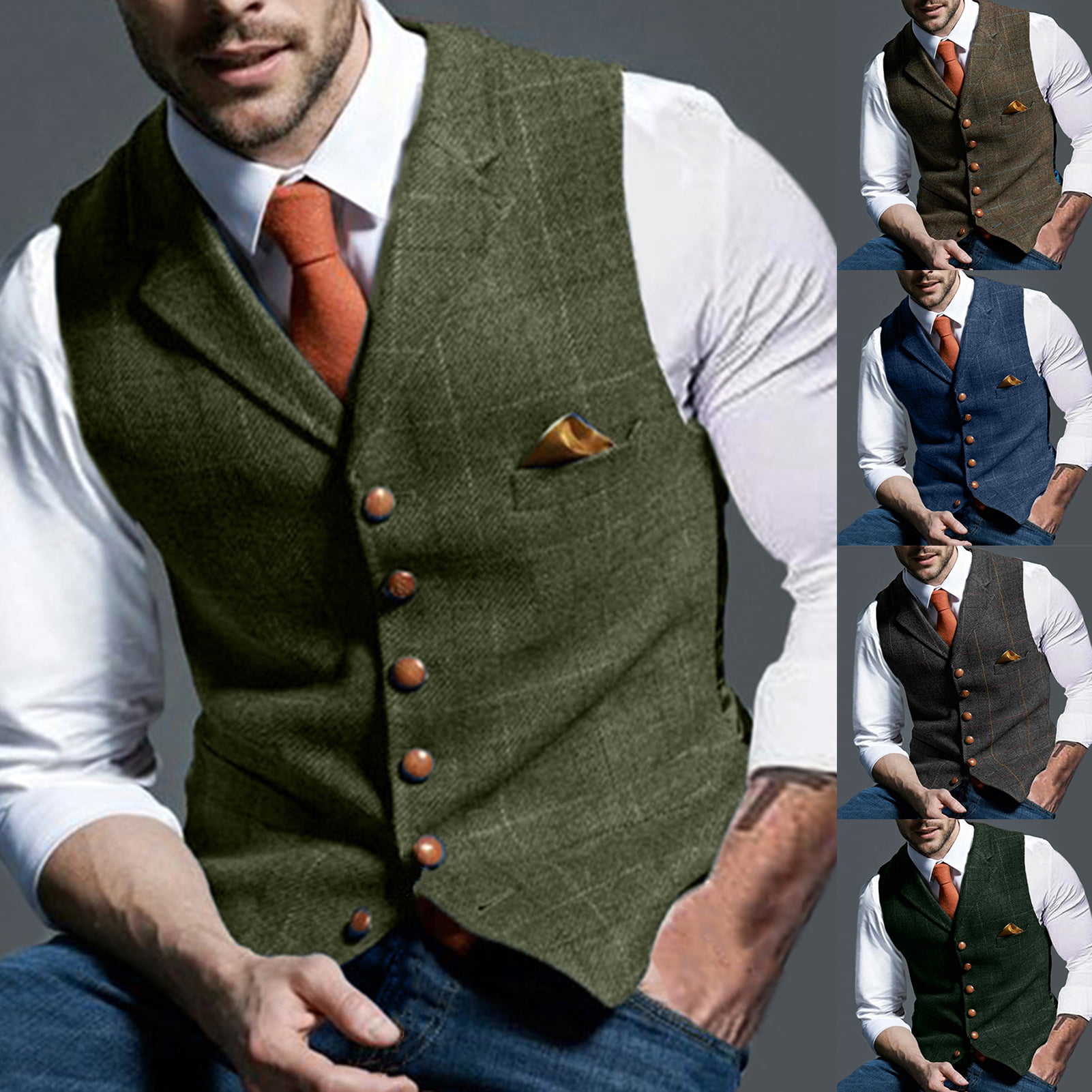 SELX Men Hipster Slim Sleeveless Casual Camo Suit Vest Waistcoat 