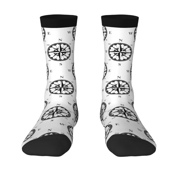 Uemuo Retro Compass Pattern Women's Crew Socks, Soft Durable Breathable Moisture-Wicking with Odor Control Cotton socks