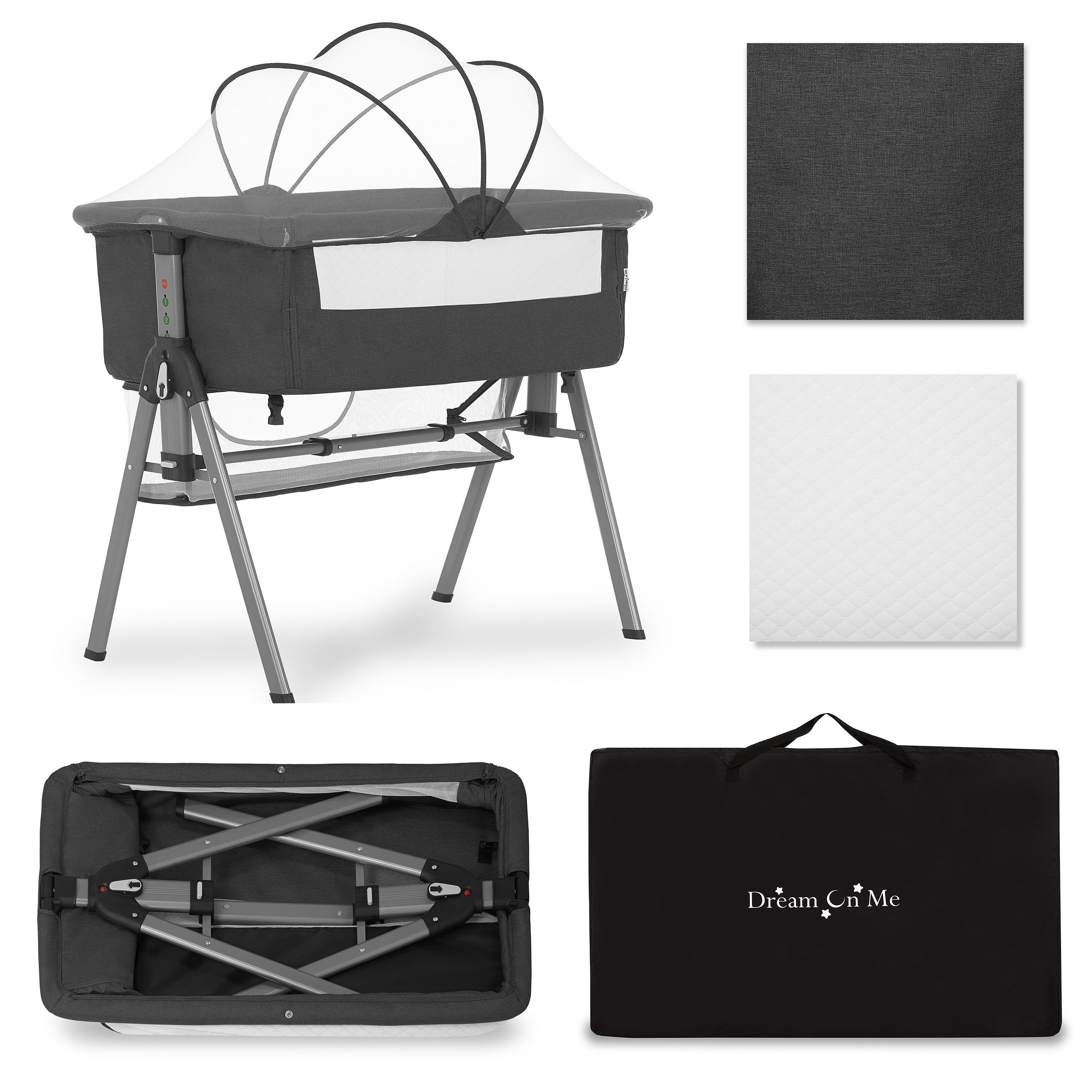 Dream On Me Lotus Bassinet & Bedside Sleeper, Dark Gray
