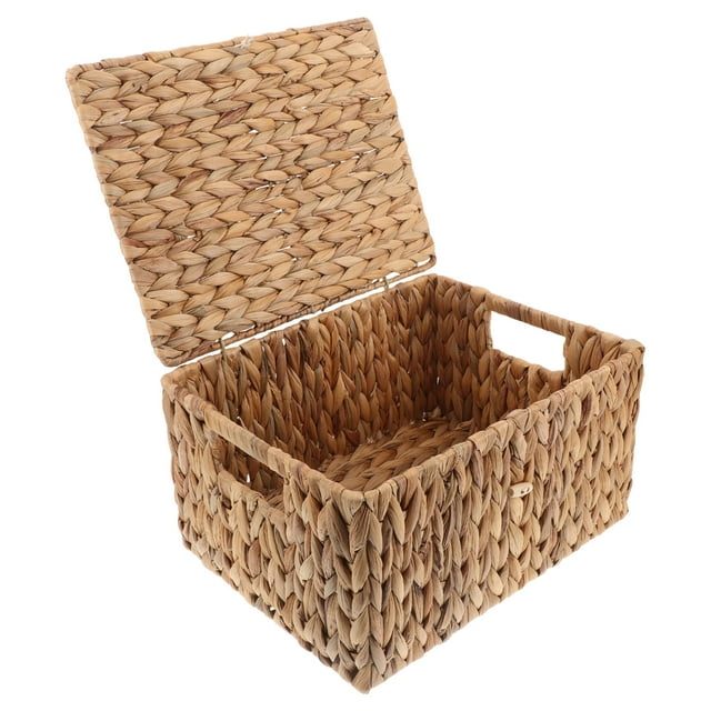 Rectangular Woven Basket with Lid for Storage Heavy Duty Decorative Storage Box for Organizing Home Storage Basket for Shelves