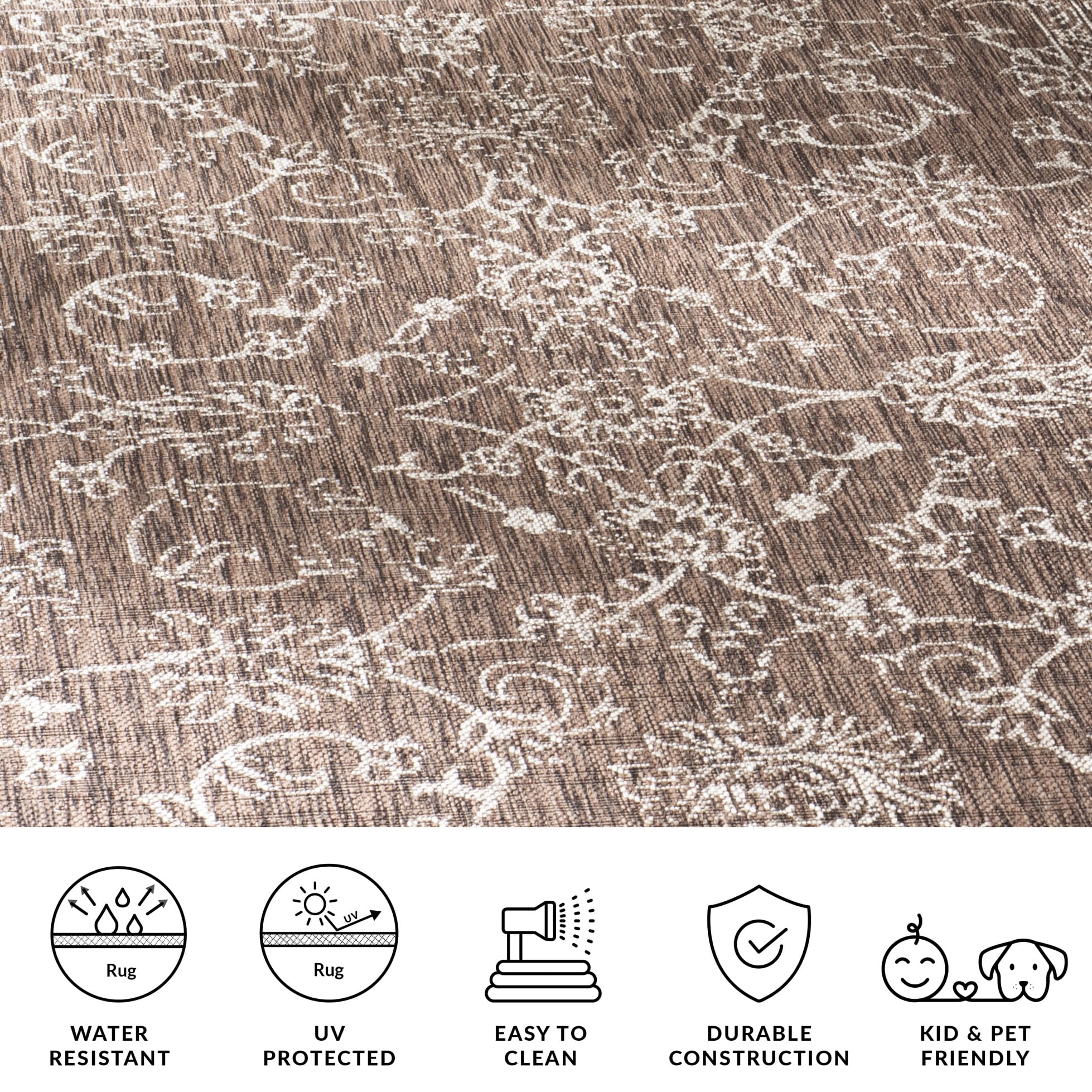 SAFAVIEH Courtyard Darin Traditional Indoor/Outdoor Area Rug, 5'3" x 7'7", Brown/Ivory