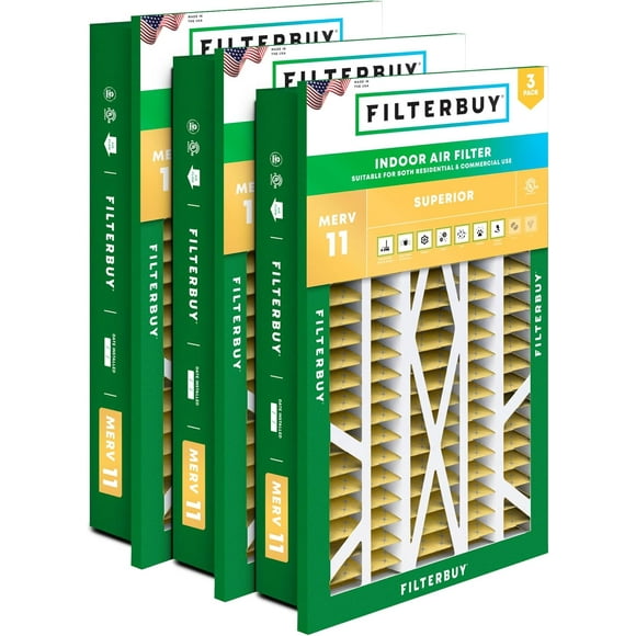 Filterbuy 16x25x5 MERV 11 Pleated HVAC AC Furnace Air Filters for Honeywell Return Grille (3-Pack)