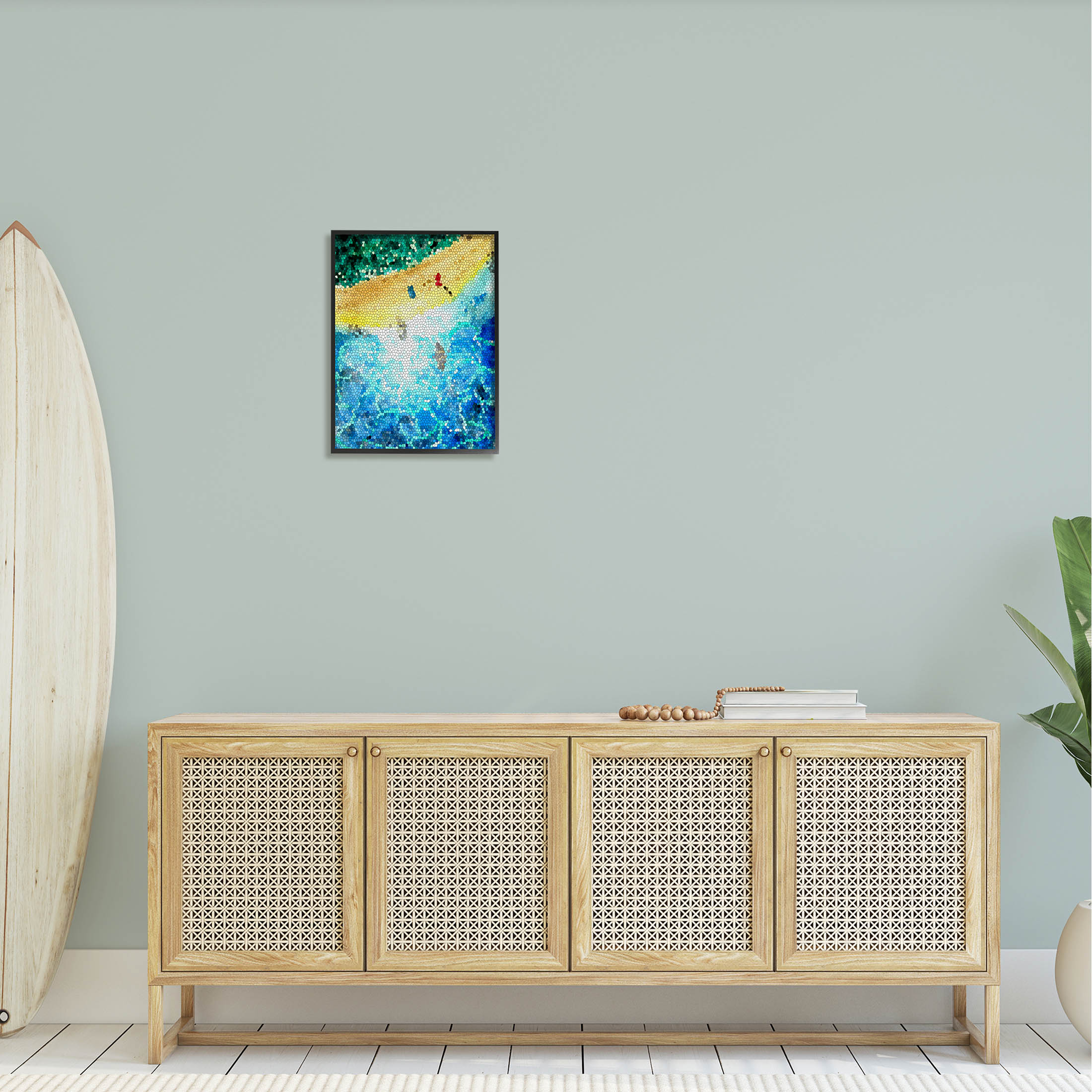 Modern Mosaic Pattern Beach Coastal Graphic Art Black Framed Art Print Wall Art
