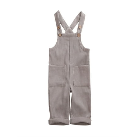 

Gureui Toddler Baby Boy Girl Corduroy Overalls Solid Color Suspender Bib Pants Trousers Casual One Piece Strap Jumpsuit with Pockets