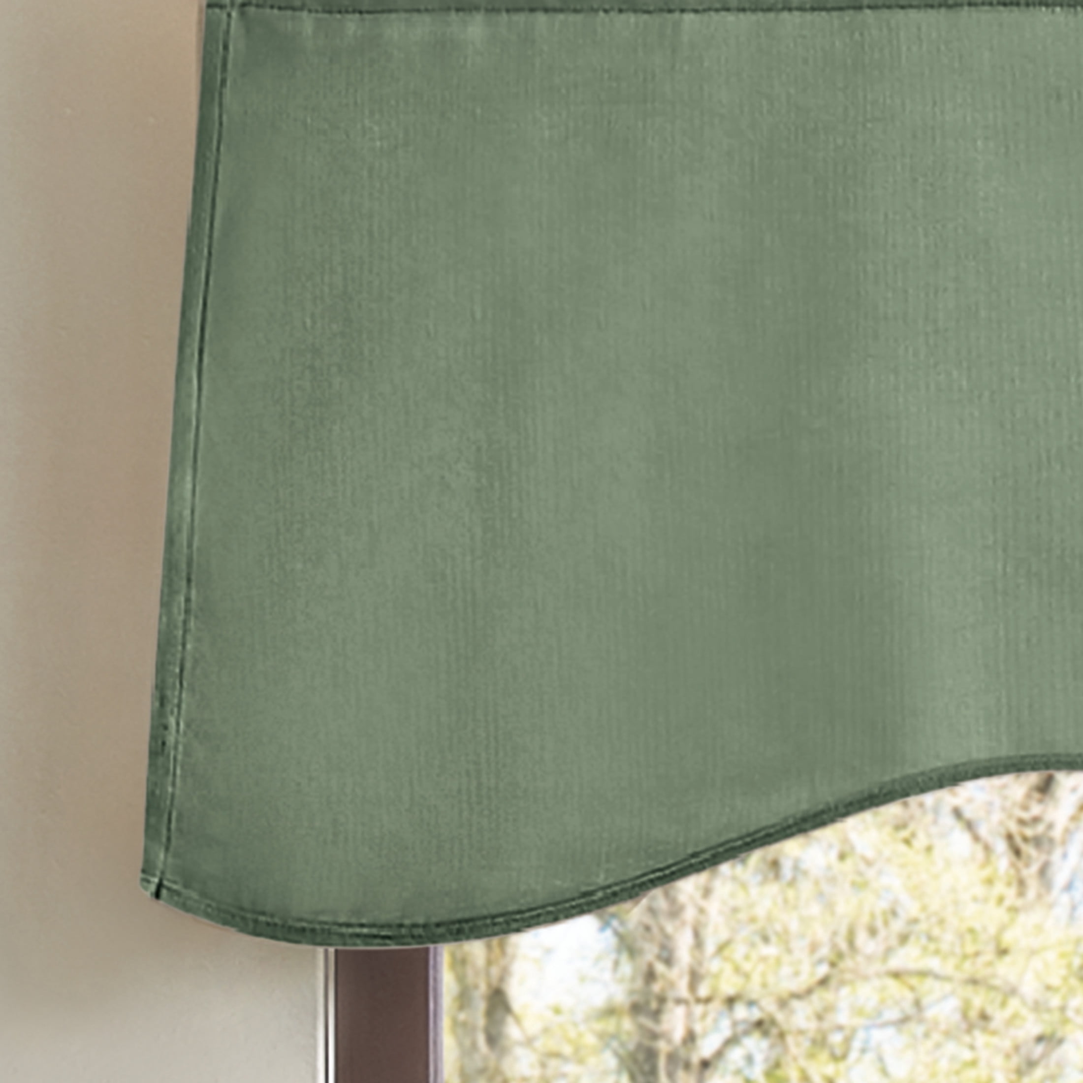 Martha Stewart Lucca Velvet Scallop Valance, Loden Green, Rod Pocket, Light Filtering, Indoor, Adult, 1 Piece, 50’’ x 18’’