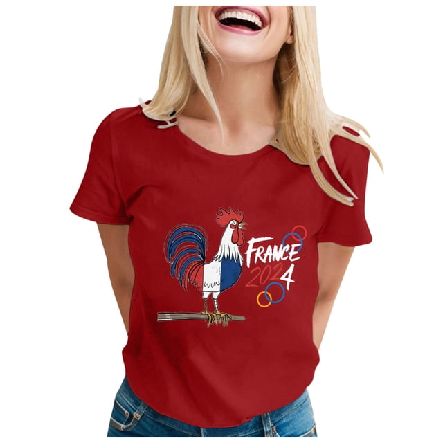 TSADFHJI Hauts de Fête de Noël pour Femmes, T-Shirt Imprimé Décontracté à Manches Courtes, Blouse Ample, S Rouge