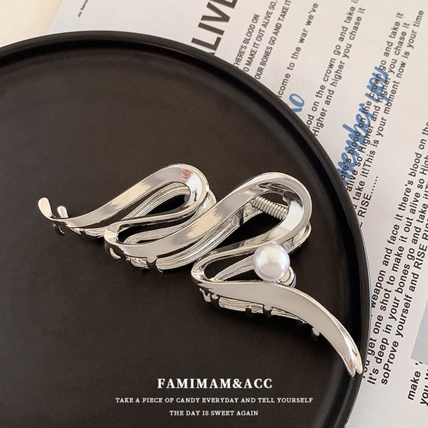 Fiudx Clip Perla, Accesorio para Cabello de Fijación Fuerte, Elegante Diseño de Clip de Garra, Clip Metal Ligero, Ideal para Fiestas Deportivas, Solución de Peinado para Mujeres, Estilo Diario.