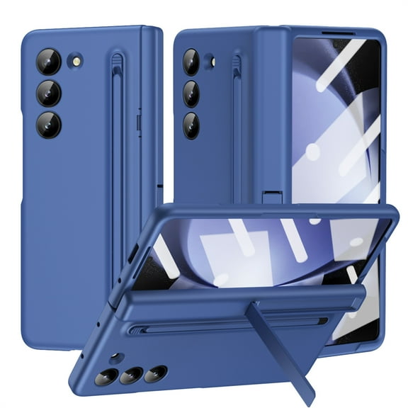 ELEHOLD for Samsung Z Fold 6 Case, Rugged Slim S Pen & Pen Holder Invisible Kickstand Hinge Protection Anti-Scratch Shockproof Protective Case with Screen Protector for Samsung Z Fold 6,Blue
