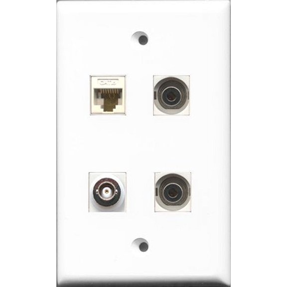 RiteAV - 2 Port 3.5mm and 1 Port BNC and 1 Port Cat6 Ethernet White Wall Plate