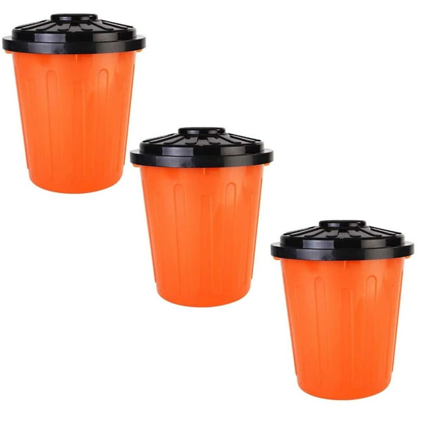 Bote para Basura para la Oficina RecyOrange 3 Pzs 7.5lts 18x29cm Polietileno Color Naranja Tapa Negra. VentDepot MXRGY-003