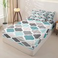 thumbnail image 3 of Castle Fairy Bohemian Geometric Quatrefoil Zipper Queen Comforter Set with Fitted Sheet and 2 Pillowcases,Vintage Rhombus Grid Zipper Bedding Set,Teal Gray Cream,Reversible, 3 of 7