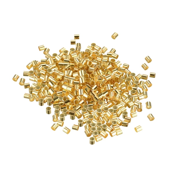 500uds Cuentas de Tubo Engarzado Unique Bargains Dorado 2,5x2,5mm