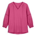 thumbnail image 4 of JOANKDMI Women's Solid Basic Tees V Neck 3/4 Sleeve Tops Casual Loose Fit Shirts Dressy Blouses with Ruched Cuffs Details Fall Fashion Everyday Outfit, 4 of 5