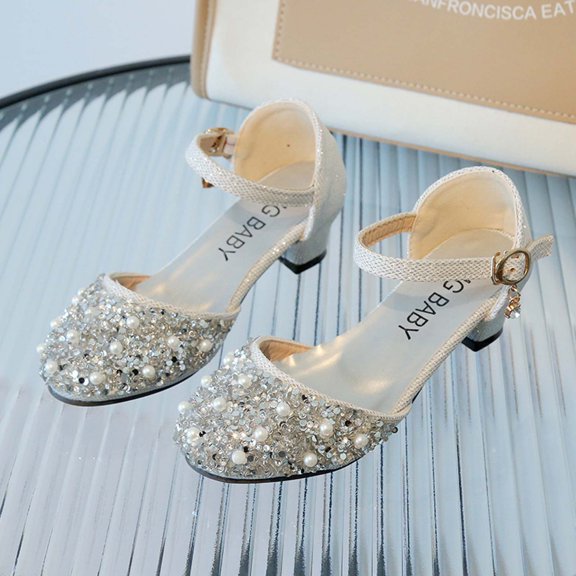 Kiplyki Flash Shoes for Kids Girl Children's Rhinestone Decoration Princess Casual Buckle Sandals