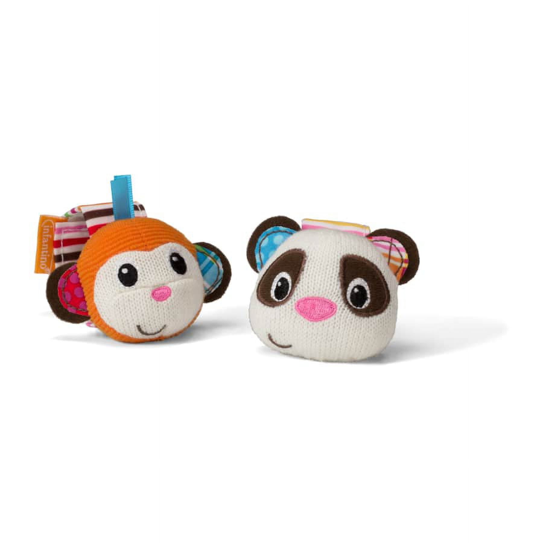  Infantino Baby Wrist Rattles, Monkey and Panda-Themed