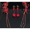 thumbnail image 4 of CHAO Joyería nupcial Tiara nupcial Flor con flecos rojos Diadema para el cabello, 4 of 4