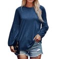 thumbnail image 1 of Mujer Top Color Puro Cuello Redondo Poliéster Manga Larga Punto Plisado Otoño Camiseta Para El Trabajo Diario Azul L, 1 of 5