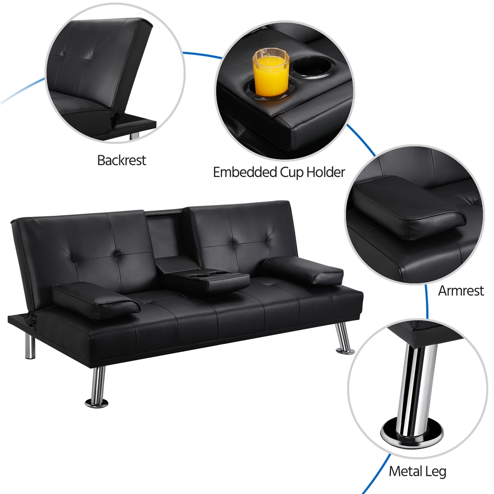Renwick Modern Faux Leather Futon, Black photo 6