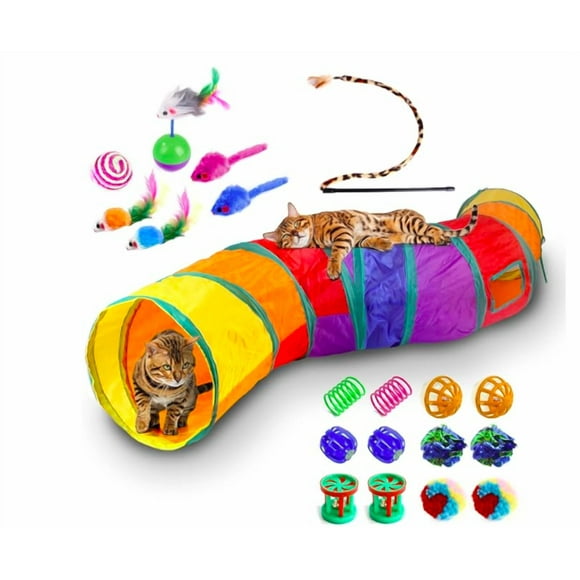 Kit de 20 Juguetes Xtellar para Gato, Incluye Túnel de 120cm