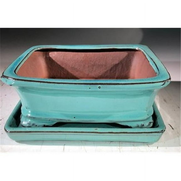 Bonsai Boy L374 7 x 5.5 x 3 in. Ceramic Bonsai Pot, Light Blue - Rectangle