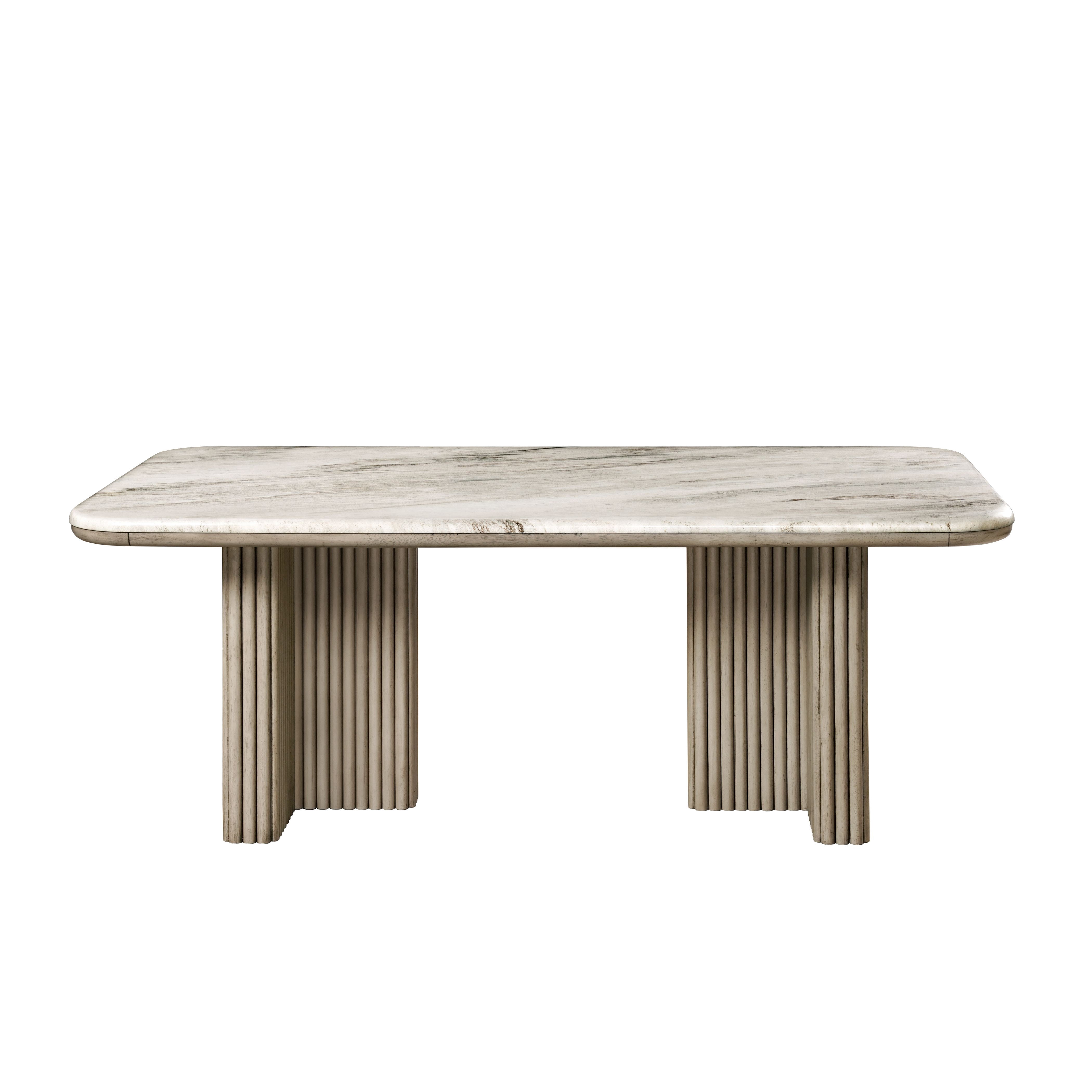 ACME Charity Rubber Wood and Marble Dining Table in White & Gray Oak
