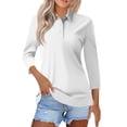 thumbnail image 2 of 3/4 Length Sleeve Polo Shirts for Women Golf Tees 5-Button Cotton Collared Shirt Business Casual Work Tops,White XL, 2 of 5