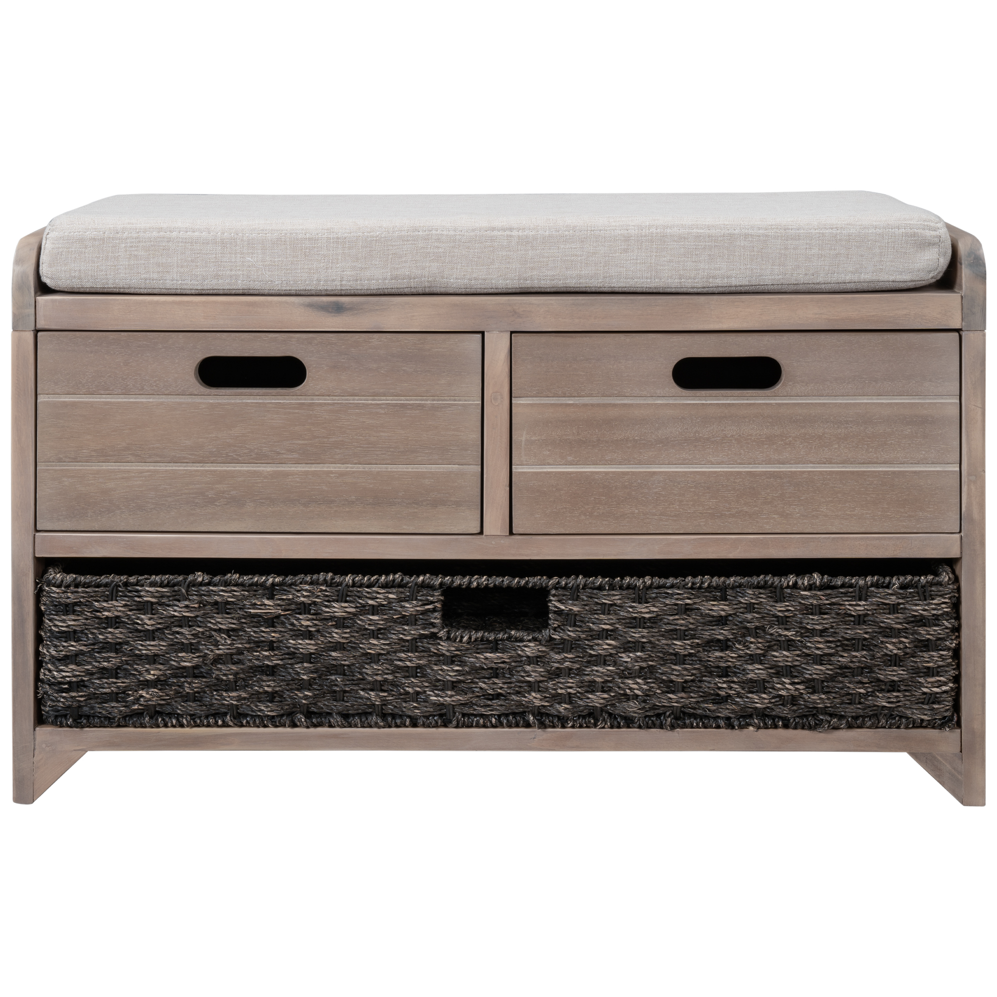 Aukfa Wood Storage Bench with Removable Basket and 2 Drawers for Entryway - Light Brown