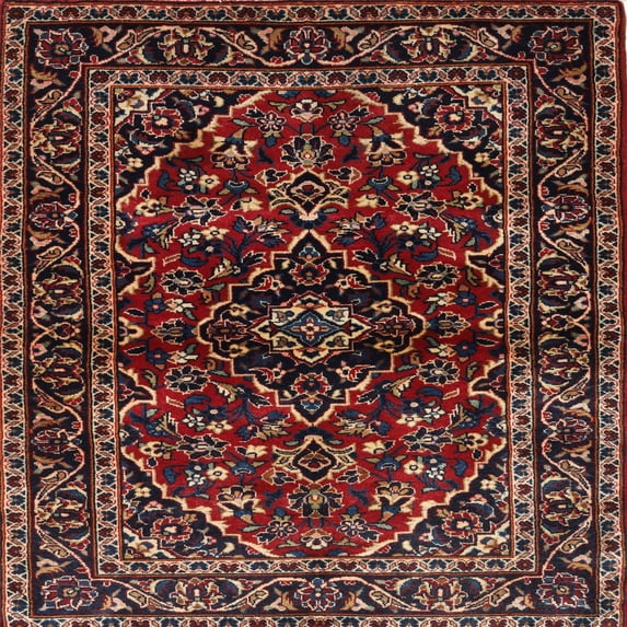 Ahgly Company Machine Washable Indoor Square Traditional Deep Red Area Rugs, 3' Square