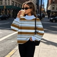 thumbnail image 4 of Hearthz Striped Soft Sweatshirts for Women Mock Neck Thermal Contrast Collar Oversized Long Sleeve Pullover Tops Streetwear Y2k Fall Winter Womens Lightweight Sweater, 4 of 7