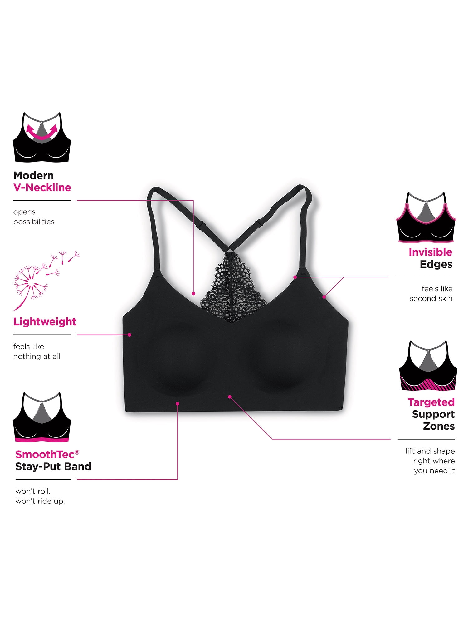 Maidenform Bra M Lace Racerback Pullover Wireless SmoothTec ComfortFlex Fit Women's