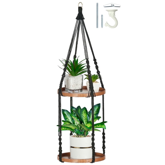 2 Tier Macrame Plant Hanger | Hanging Planters for Indoor Plant, Indoor Hanging Planter Shelf | Plant Hanger, Hanging Plant Holder, No Plant/Pot Included (Large, 12" Shelf)