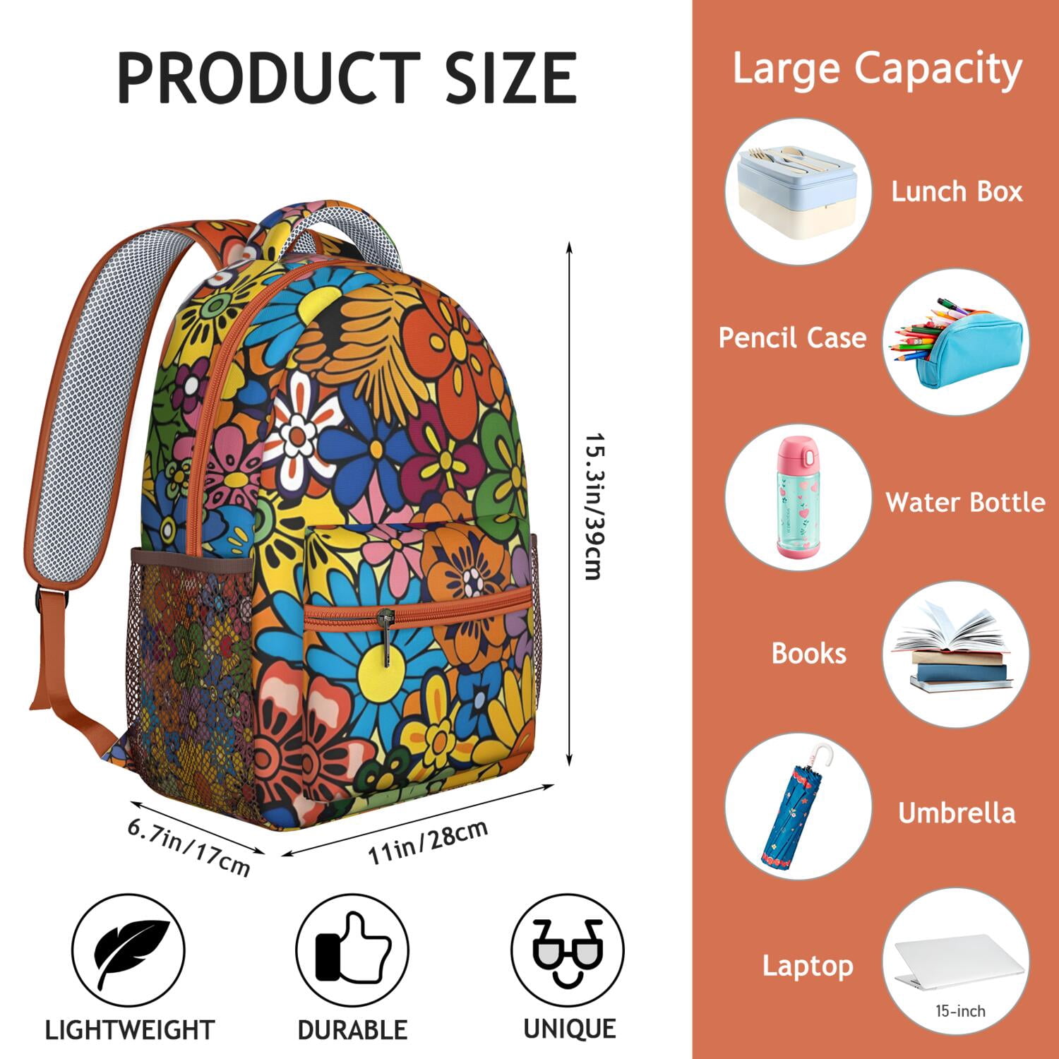 Nature Inspired Watercolor Floral Backpack - Ergonomic Student Backpack