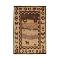 EORC Beige Hand Knotted Wool Traditional Modern Knot  Rug, 6' x 9'