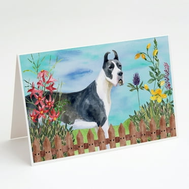 Caroline's Treasures Harlequin Great Dane Spring Greeting Cards with Envelopes, 5" x 7" (8 Count)
