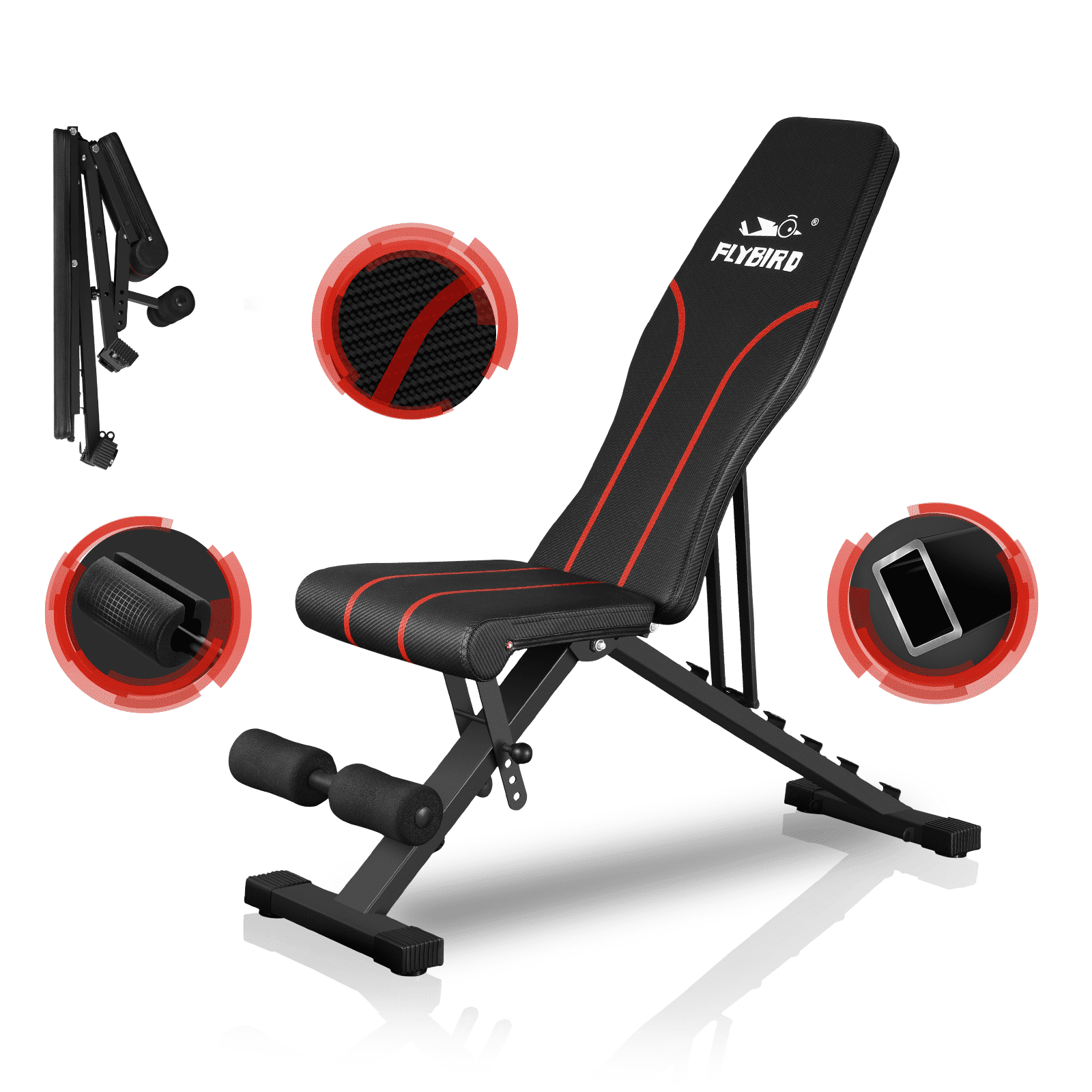 FLYBIRD Workout Bench Adjustable Weight Bench Foldable Strength Training Bench for Home Gym Newly Upgraded 