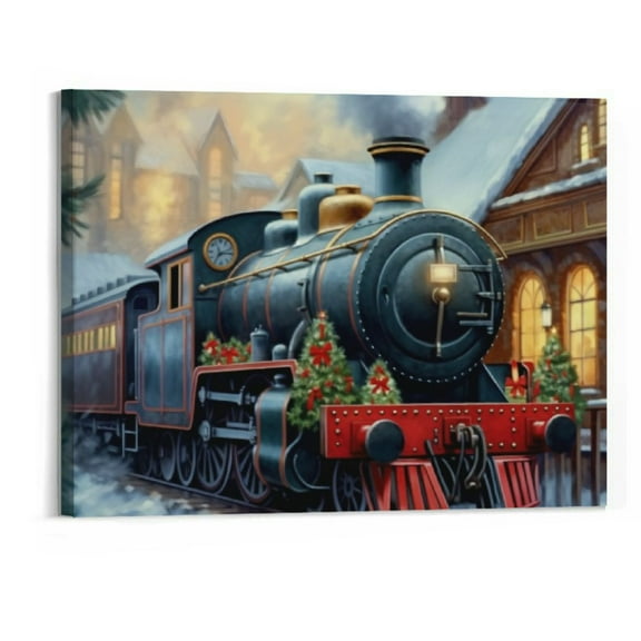 Shiartex  Christmas Canvas Wall Art for Home Decor - Christmas Train Delivering Gifts Paintings Print On Canvas Artwork Ready to Hang 20x16 Inch