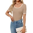 thumbnail image 3 of Women's Short Sleeve Crewneck Slim Fit T Shirt Summer Basic Casual Color Block Tee Tops, 3 of 6