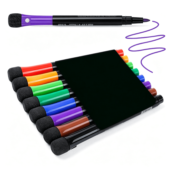 CCOCC Fine Tip Dry Erase Markers 8 Pack,Magnetic Dry Erase Markers with Eraser,Skinny Low Odor White Board Marker Pens Bullet Tip Fine Point Thin Dry Erase Markers for Teachers Office Supplies