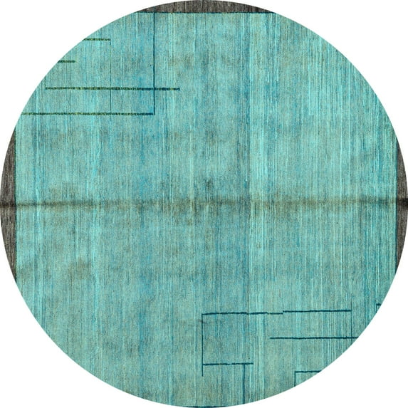 Ahgly Company Indoor Round Abstract Light Blue Modern Area Rugs, 8' Round